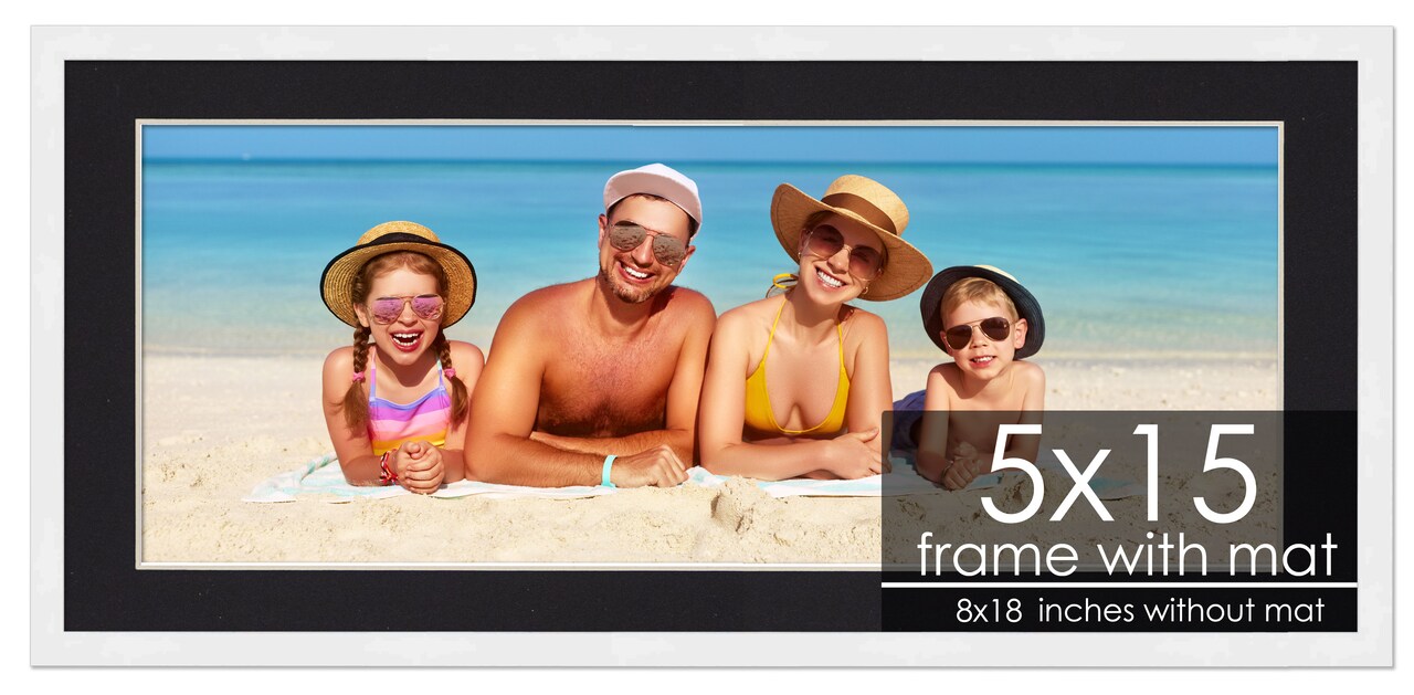 Modern White Frame with Black Photo Mat, UV Acrylic Front, Foam Board Backing, 60 Sizes Available